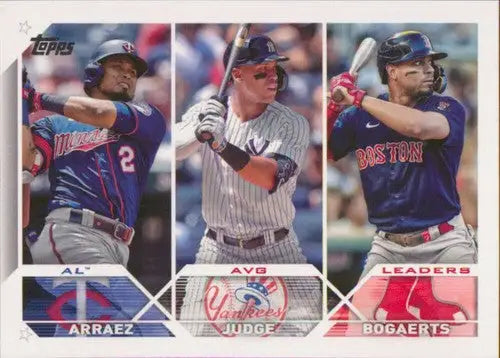 Baseball card featuring Arraez, Judge, and Bogaerts from 2023 Topps NM-MT ID:52606