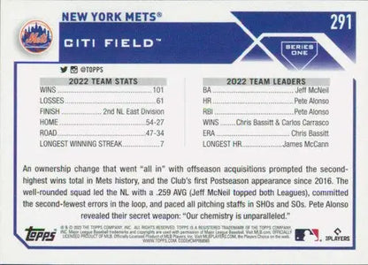 2023 Topps #291 New York Mets NM-MT ID:57960 - Trading Cards