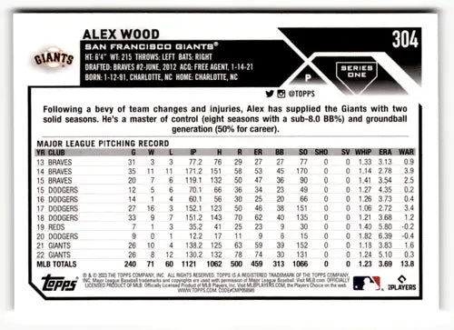 2023 Topps #304 Alex Wood NM-MT Giants ID:49544 - Trading Cards