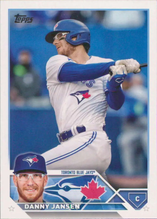 Topps baseball card of Danny Jansen from the Toronto Blue Jays in white uniform
