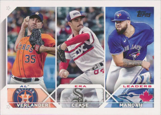Baseball card featuring Alek Manoah, Justin Verlander, and Dylan Cease from MLB teams