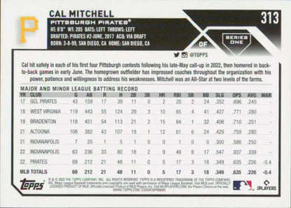 Cal Mitchell Pittsburgh Pirates baseball card from 2023 Topps rookie series