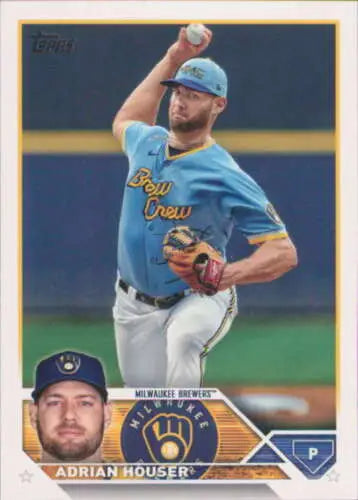Adrian Houser baseball card 2023 Topps #323 with original gloss for Brewers fans