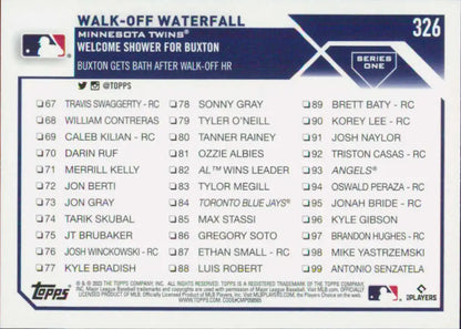 Baseball card back featuring Byron Buxton of the Minnesota Twins 2023 Topps #326
