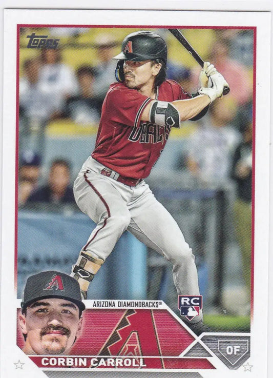 Baseball card of Corbin Carroll RC Arizona Diamondbacks in batting stance