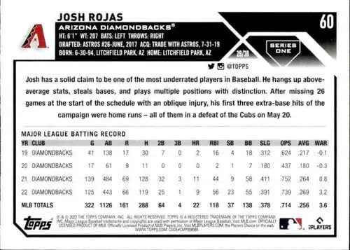 2023 Topps #60 Josh Rojas NM-MT Diamondbacks ID:49752 - Trading Cards