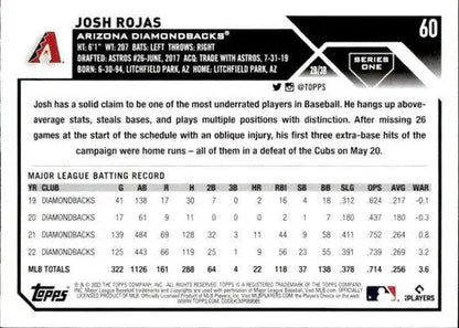 2023 Topps #60 Josh Rojas NM-MT Diamondbacks ID:49752 - Trading Cards