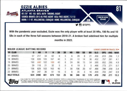 Ozzie Albies baseball card from 2023 Topps #81 Atlanta Braves collection