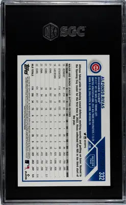 Baseball card of Topps Alfonso Rivas encased in black SGC grading slab