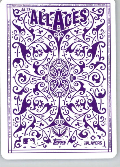 Purple and white ornate playing card back featuring ALL ACES text and Luis Castillo Seattle Mariners