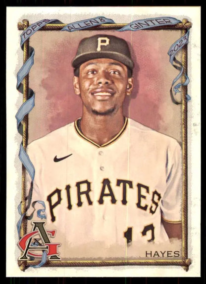 Baseball player in Pittsburgh Pirates uniform, Topps Allen card of Ke’Bryan Hayes