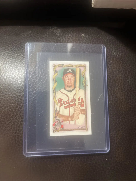 Framed baseball card of Chipper Jones from 2023 Topps Allen & Ginter Mini A&G Back