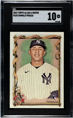 Graded Ginter Oswald Peraza rookie baseball card in 2023 Topps Allen & Ginter series