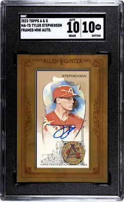 Ginter Tyler Stephenson framed mini autograph baseball card with official autograph signature