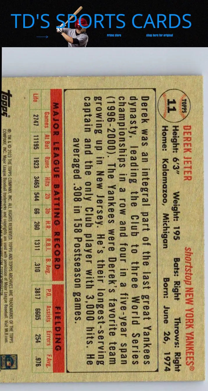 2023 Topps Archives Derek Jeter baseball card for collectors and sports fans