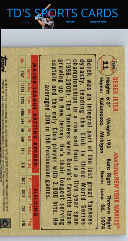 2023 Topps Archives Derek Jeter baseball card for collectors and sports fans