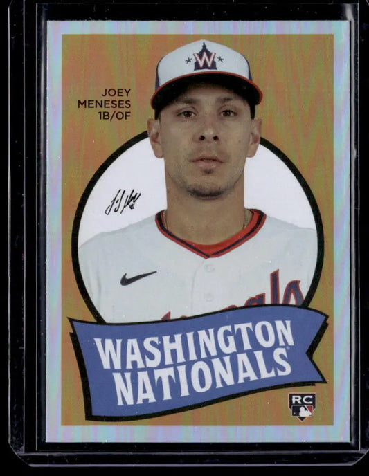 Baseball card of Joey Meneses in white cap, Topps Archives Single Player Foil