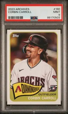 Corbin Carroll baseball card from 2023 Topps Archives featuring PSA 9 grading