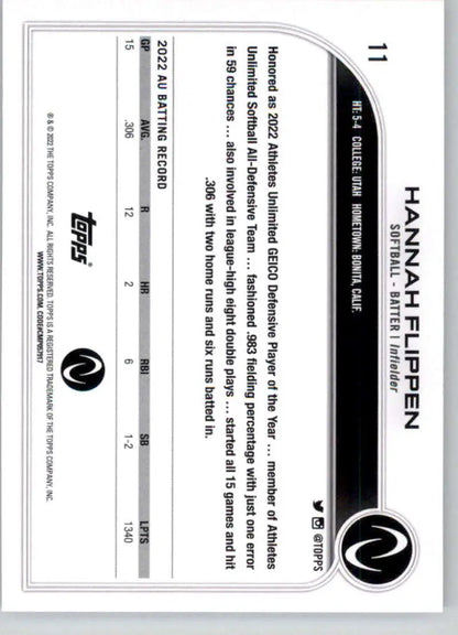 Black and white trading card featuring Hannah Flippen from Topps Athletes Unlimited