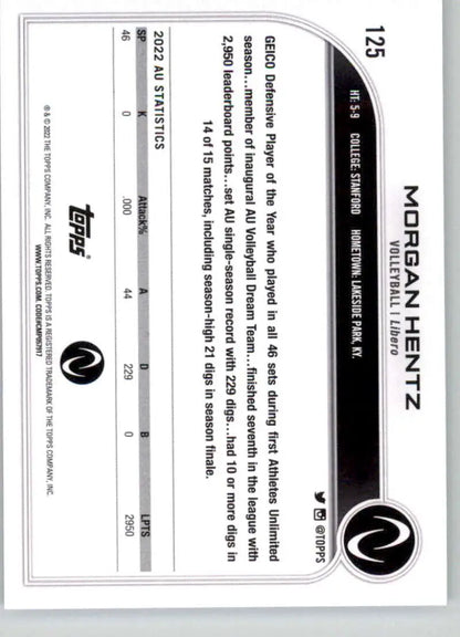 Black and white 2023 Topps Athletes Unlimited Morgan Hentz Volleyball trading card