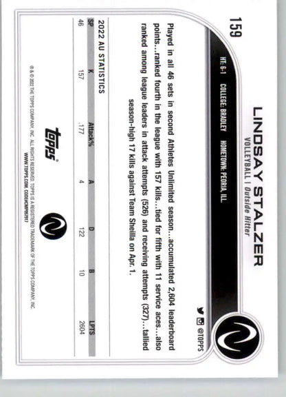 Black and white baseball trading card of Lindsay Stalzer from Topps Athletes Unlimited