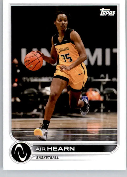 Basketball player in yellow jersey dribbling during game on Air Hearn Topps Athletes Unlimited card