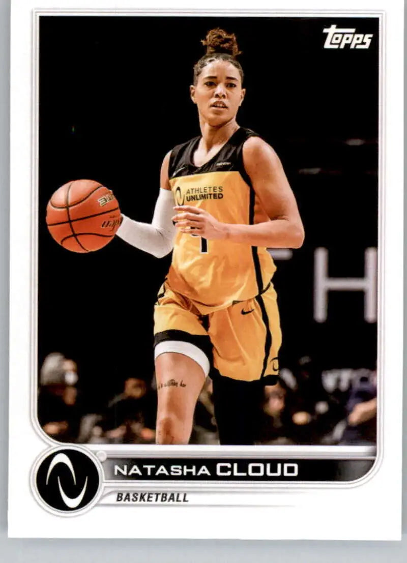 Natasha Cloud dribbling a basketball in her Topps Athletes Unlimited card