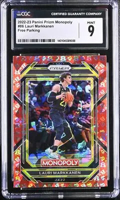 Graded Lauri Markkanen Monopoly basketball card from 2023 Topps Athletes Unlimited featuring Free Parking