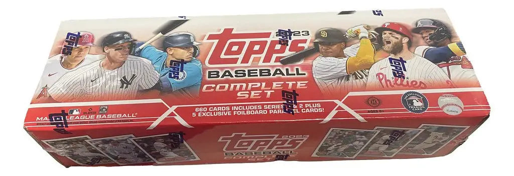 2023 Topps Baseball Complete Factory Sealed Hobby Set in a red box with player images