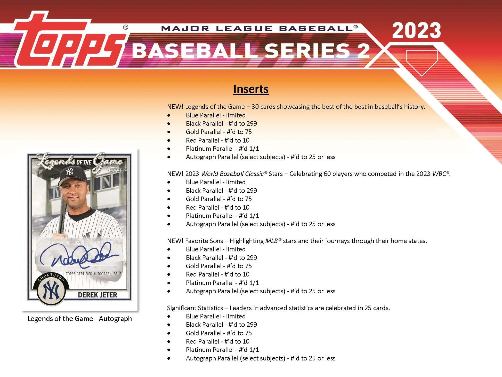 Baseball card inserts information from 2023 Topps Baseball Series 2 Jumbo HTA Box