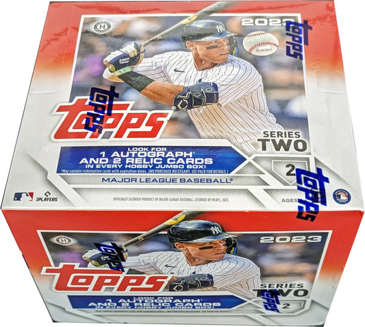 Topps Baseball Series 2 Jumbo HTA Card Box featuring Topps Baseball cards for collectors