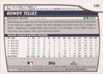 Original gloss of 2023 Topps Big League Rowdy Tellez baseball card for Brewers