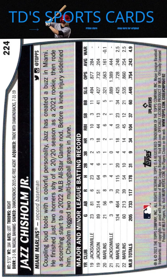 Jazz Chisholm Jr. baseball card from 2023 Topps Big League #224 Electric Orange series
