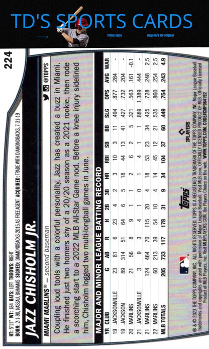 Jazz Chisholm Jr. baseball card from 2023 Topps Big League #224 Electric Orange series