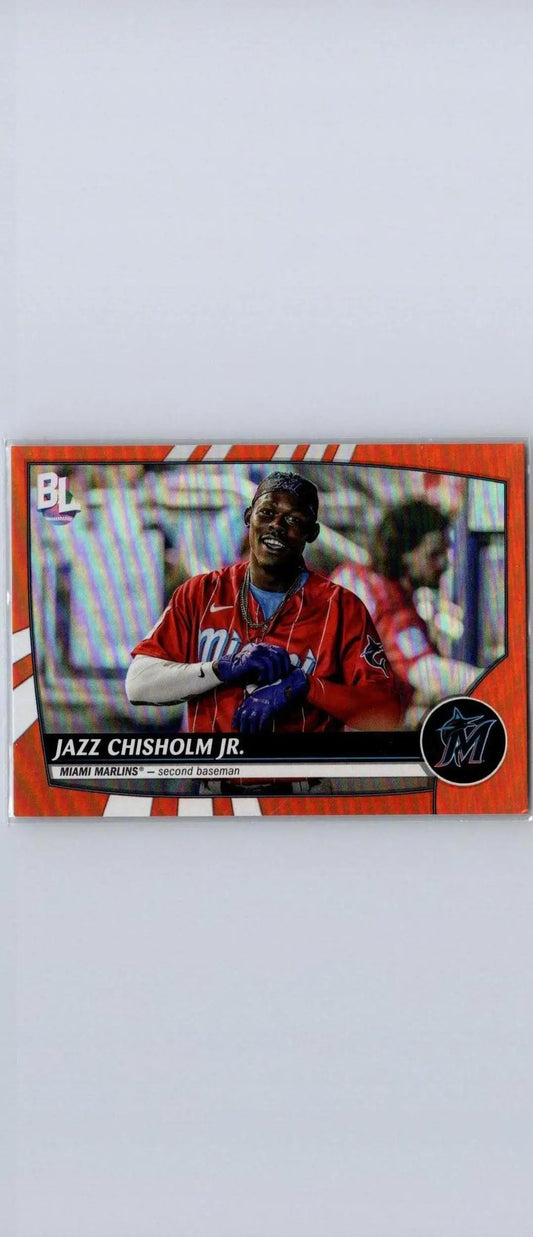 2023 Topps Big League #224 Jazz Chisholm Jr. Electric Orange baseball card display