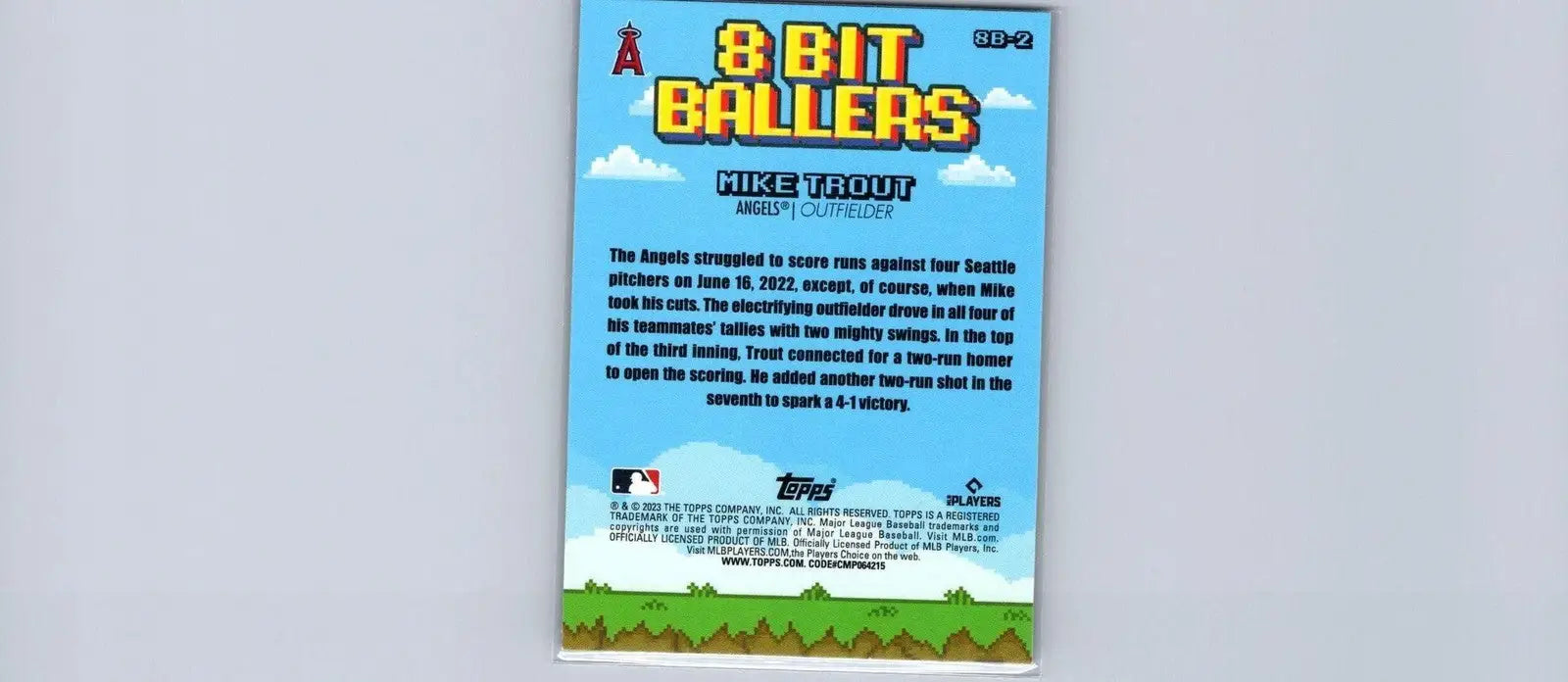 Baseball card featuring pixelated design from Topps Big League #8B-2 Mike Trout 8 Bit Ballers