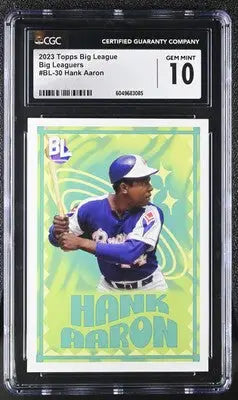 Graded Hank Aaron baseball card from 2023 Topps Big League featuring League Hank Aaron