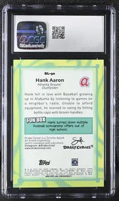 Encased 2023 Topps Big League Hank Aaron baseball card featuring Hank Aaron