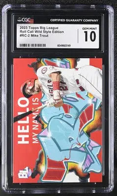 Graded 2023 Topps Big League Mike Trout baseball card Roll Call Wild Style Edition CGC 10