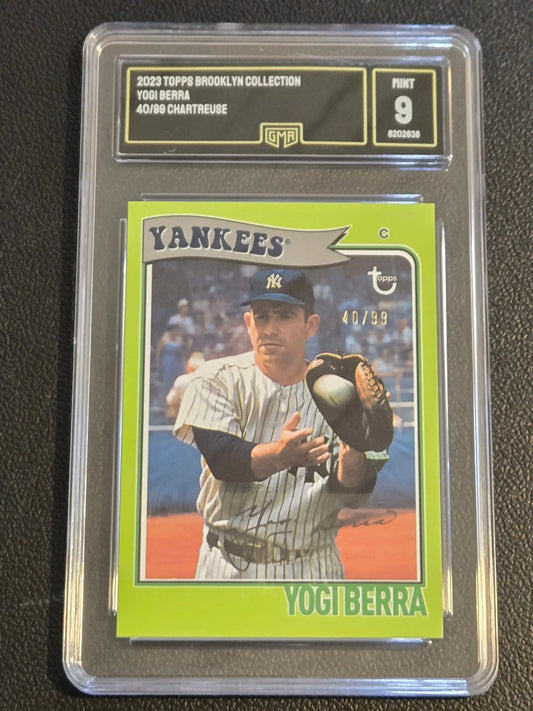 Graded Yogi Berra Chartreuse baseball card from Topps Brooklyn Collection GMA 9