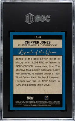 Graded Chipper Jones baseball card from 2023 Topps Chipper Jones Legends Of The Game series