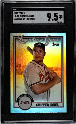 Graded Chipper Jones baseball card from 2023 Topps Chipper Jones series SGC 9.5