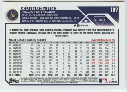 Christian Yelich 2023 Topps Chrome NM-MT Milwaukee Brewers baseball card
