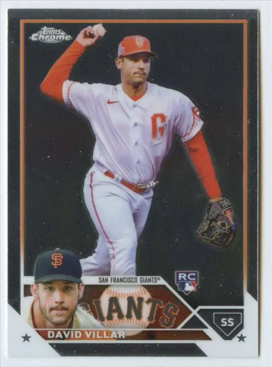 David Villar Topps Chrome Rookie Card in Giants uniform with red accents