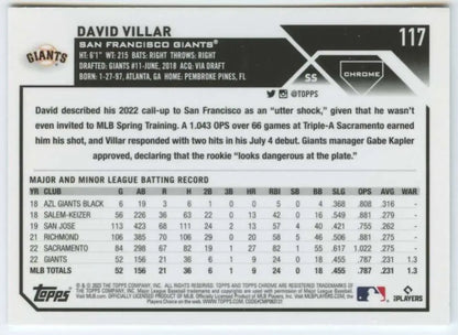David Villar San Francisco Giants baseball card from 2023 Topps Chrome #117 NM-MT RC