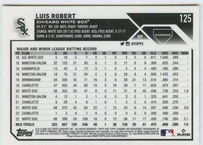 Luis Robert 2023 Topps Chrome #125 Chicago White Sox Baseball Card in NM-MT condition