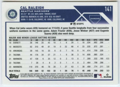 Cal Raleigh 2023 Topps Chrome #141 Baseball Card Seattle Mariners NM-MT Condition