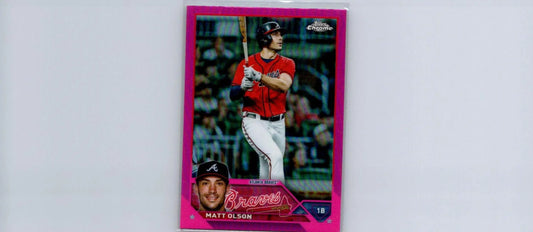 Matt Olson baseball card from 2023 Topps Chrome #163 featuring Pink Refractors