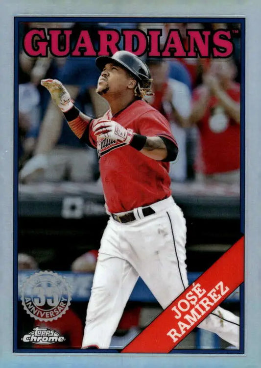 Jose Ramirez swinging bat on 2023 Topps Chrome 1988 Baseball Card for Cleveland Guardians