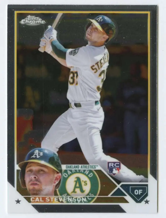 Cal Stevenson 2023 Topps Chrome #199 Oakland Athletics Baseball Card in white uniform